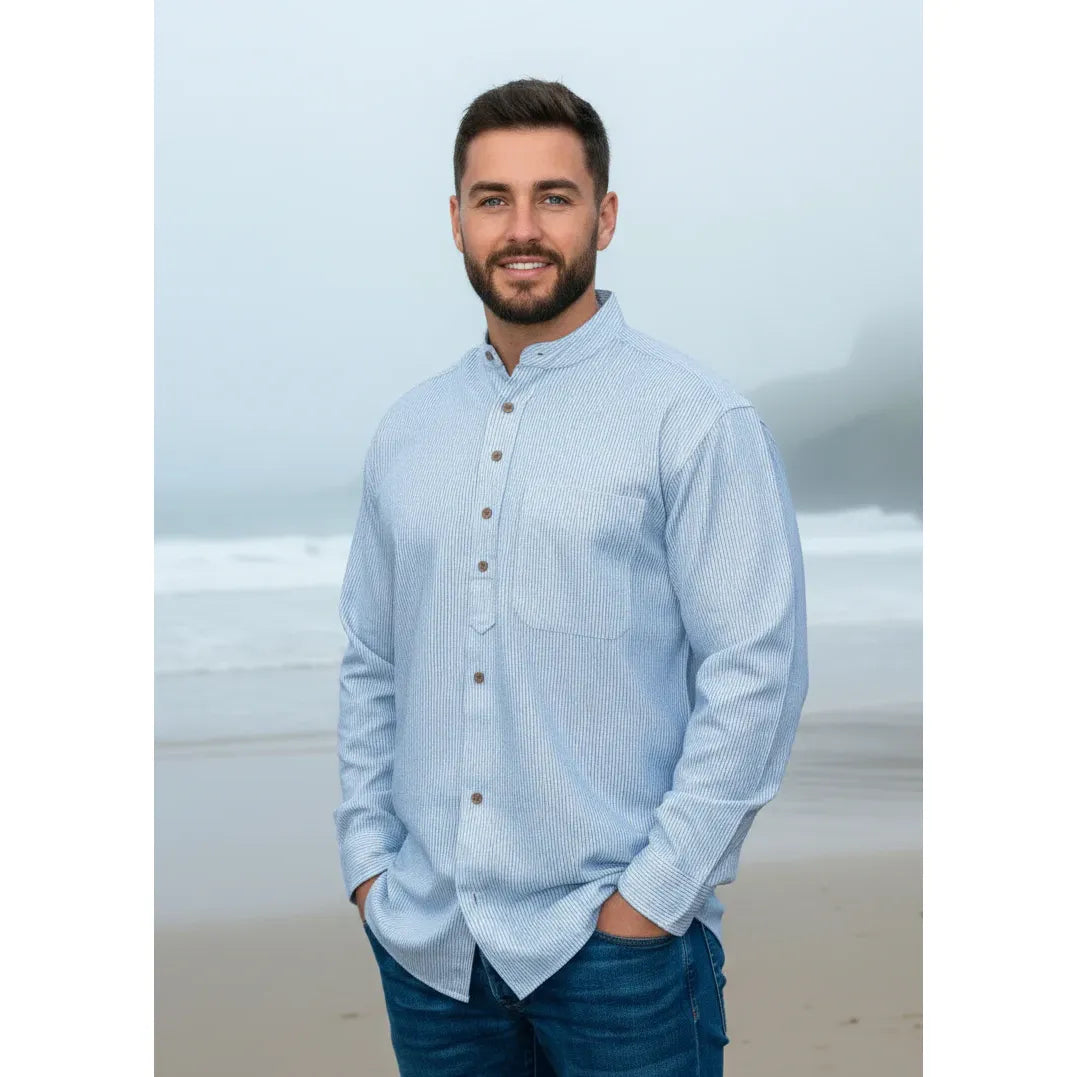 Irish Grandfather Shirt Men's Blue Cross Hatching