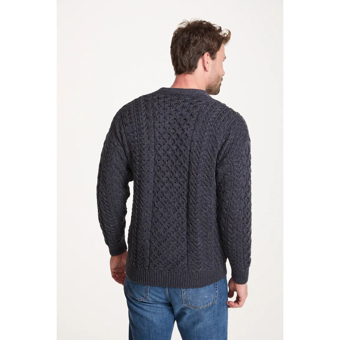 Mens Merino Aran Cardigan Charcoal Colour