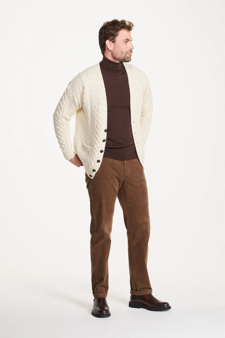 Mens Merino Aran Cardigan Cream Colour