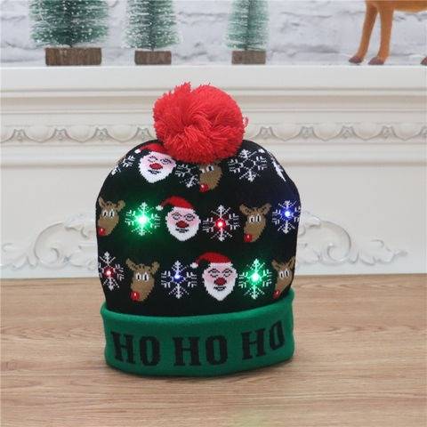 LED Light-Up Christmas Beanie Hat with Multicolor Flashing Lights & RED Pom-Pom