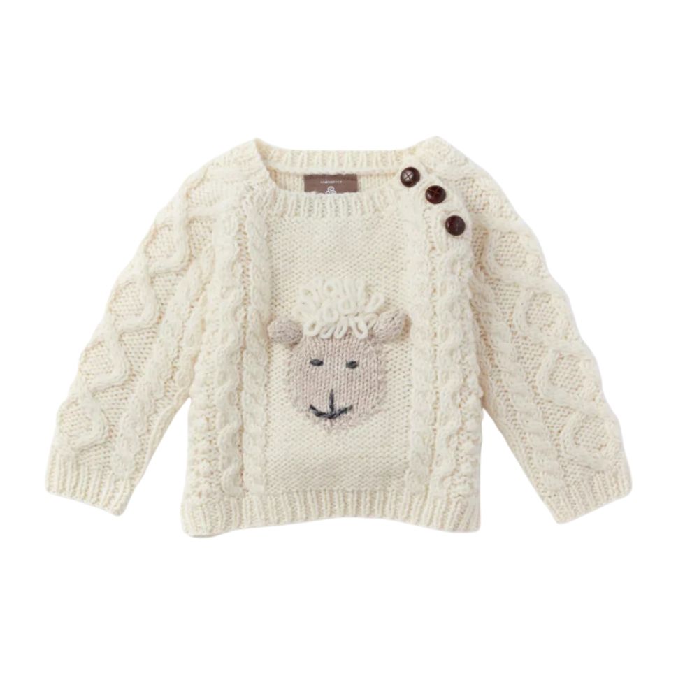 Aran Woollen Mills Baby Hand Knitted Sheep Crew Sweater