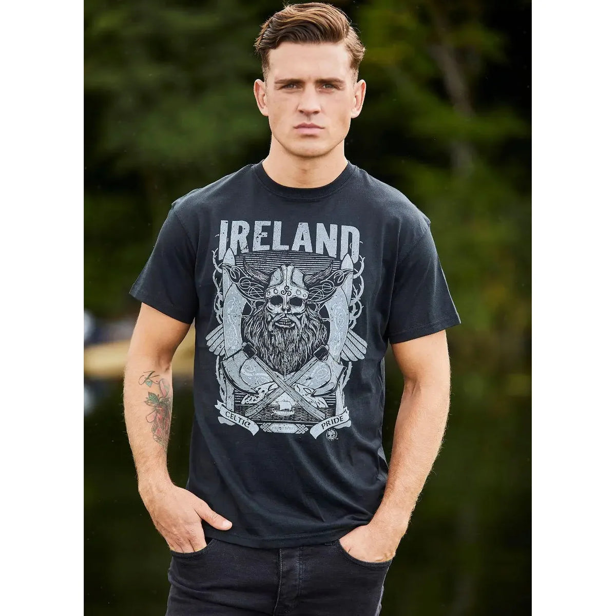 Black Viking Print Ireland Men's Black T-Shirt
