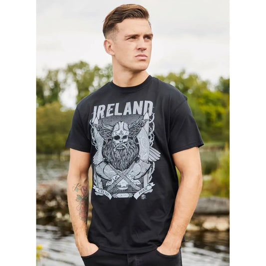 Black Viking Print Ireland Men's Black T-Shirt