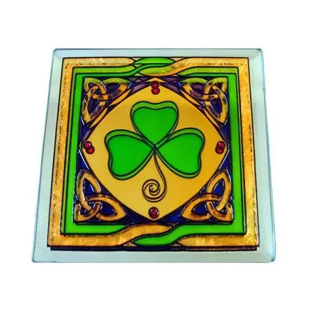 Clara Crafts Mirror Glass Coaster Shamrock