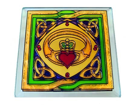Clara Crafts Mirror Glass Coaster Claddagh Ring