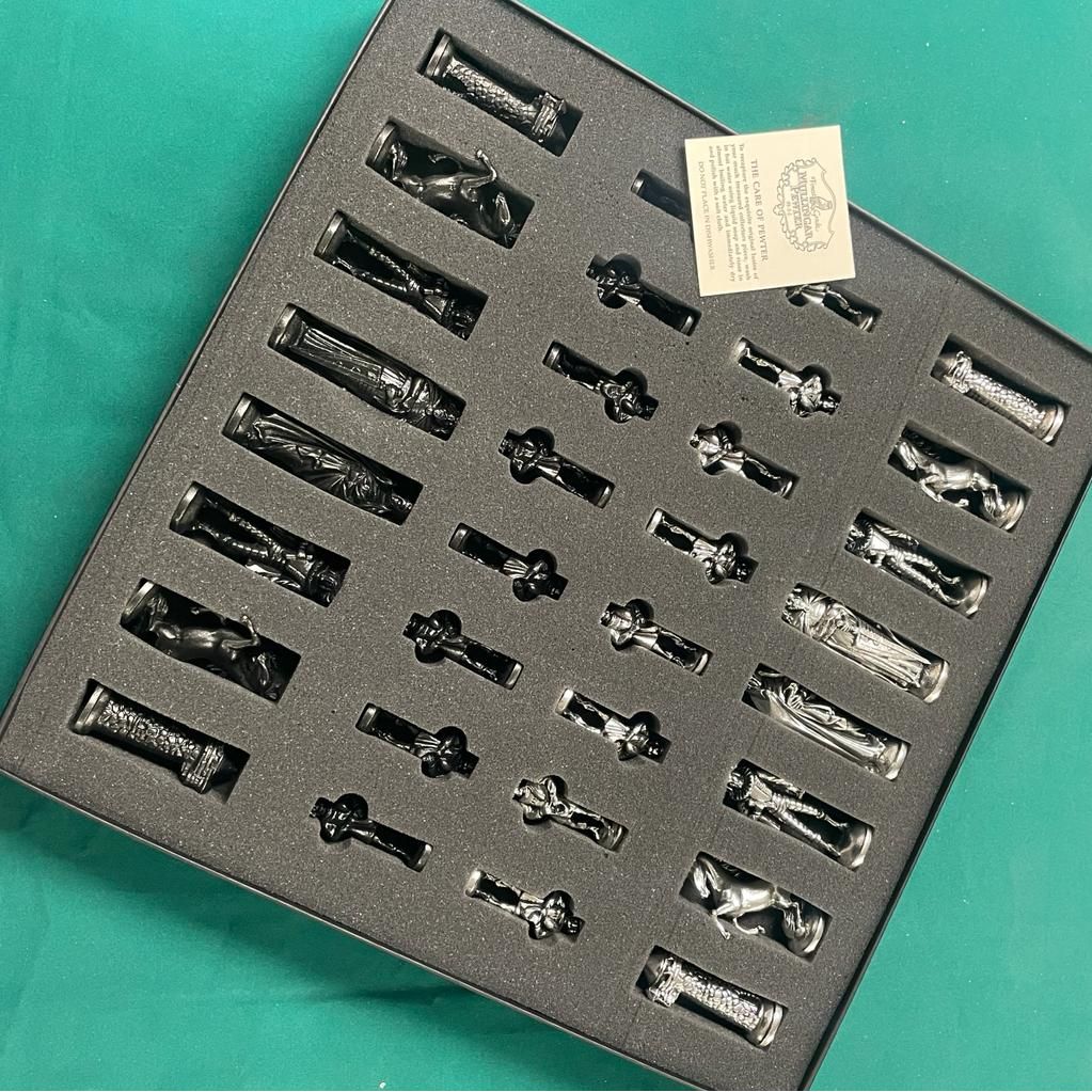 Mullingar Pewter Mythical Chess Set with Wood Board