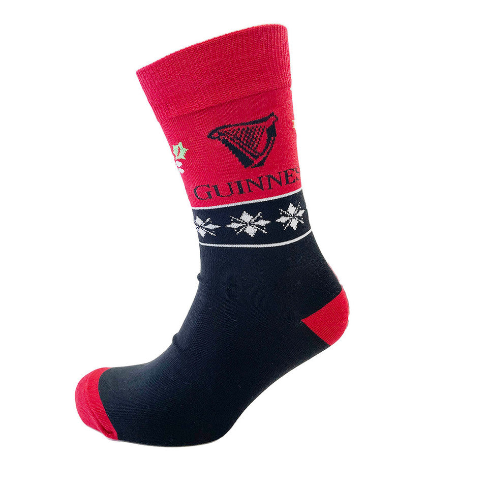 Christmas Red Black Guinness Harp Holly Socks