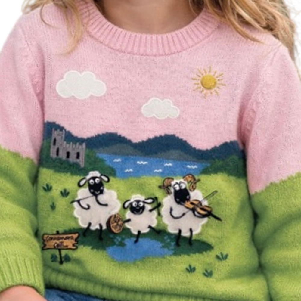Children’s Irish Sheep Knitted Pink Girls Jumper