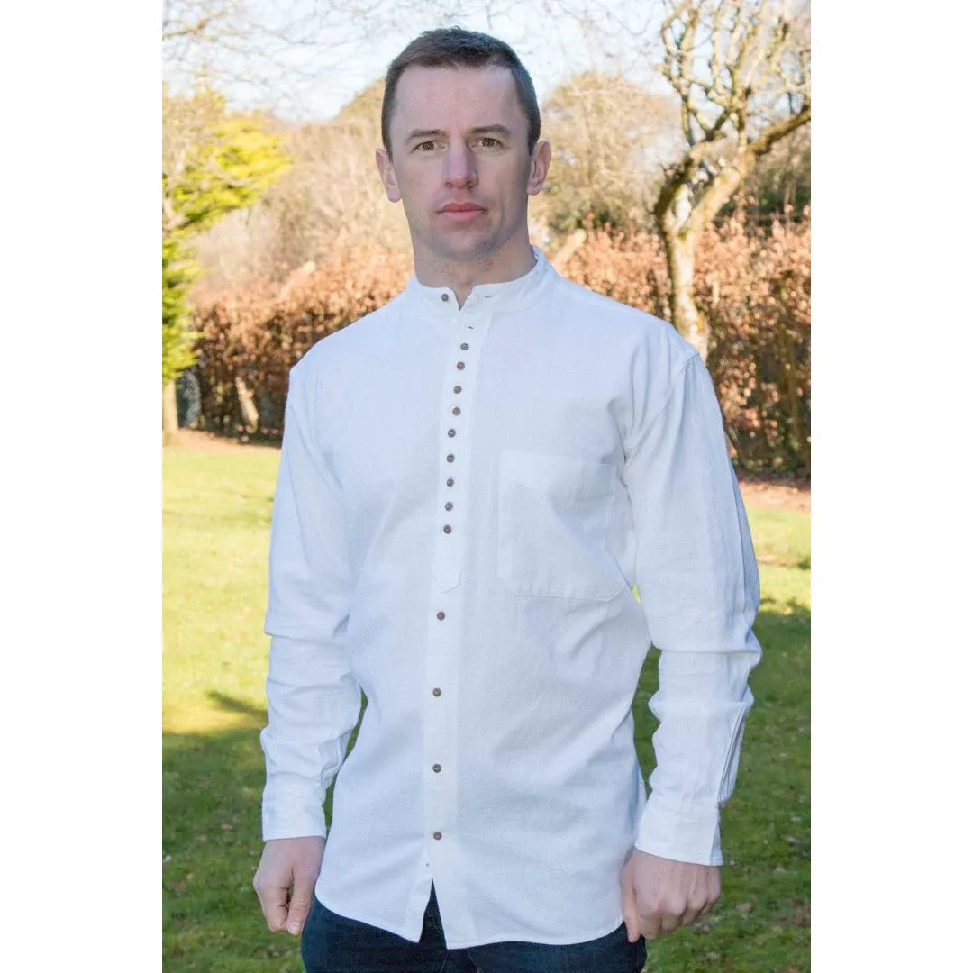 Civilian Heritage Grandfather Shirt White Mens Linen