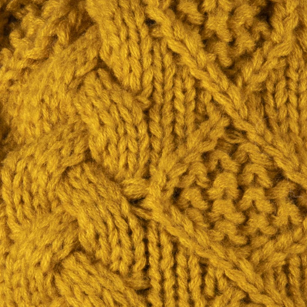 Aran Traditions Beanie with Faux Fur Bobble Hat and 3 Buttons Amber Colour