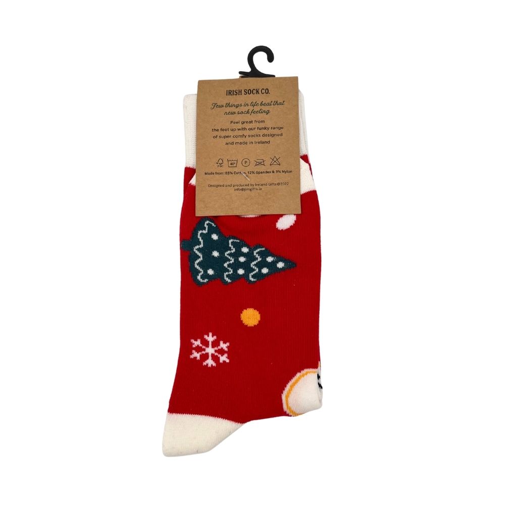 Irish Sock Co Gingerbread Man Christmas Socks Red and Cream
