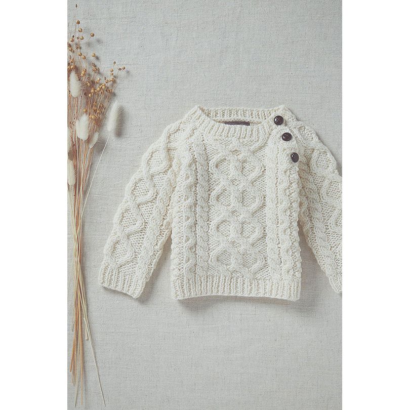 Shepley Baby Aran Wool Crew Neck Sweater Cream