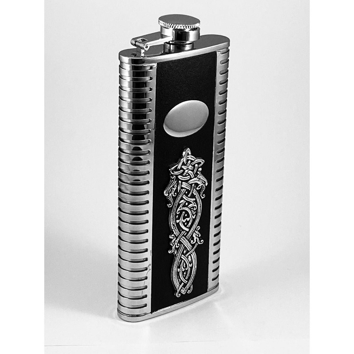 Stainless Steel Drinks Flask with Pewter Celtic Dragon Design