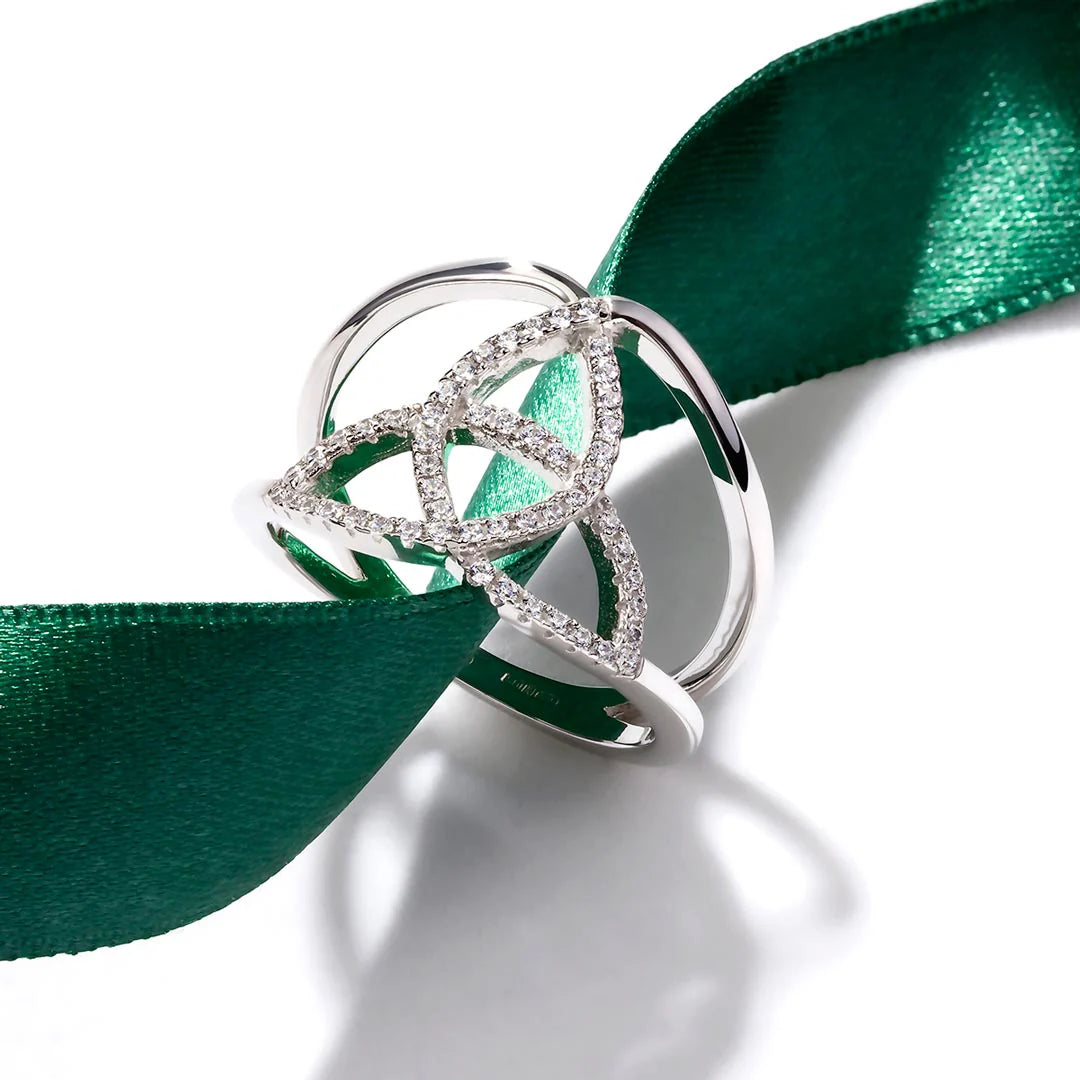 Silver Women's Trinity Knot Ring with Cubic Zirconia Detail