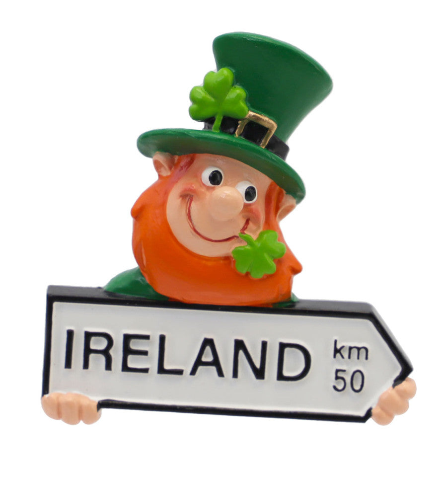 Leprechaun Holding Ireland Road Sign Fridge Magnet