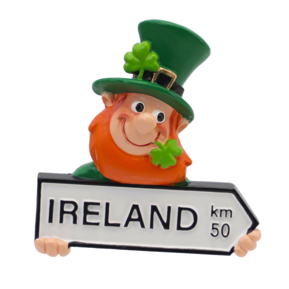 Leprechaun Holding Ireland Road Sign Fridge Magnet