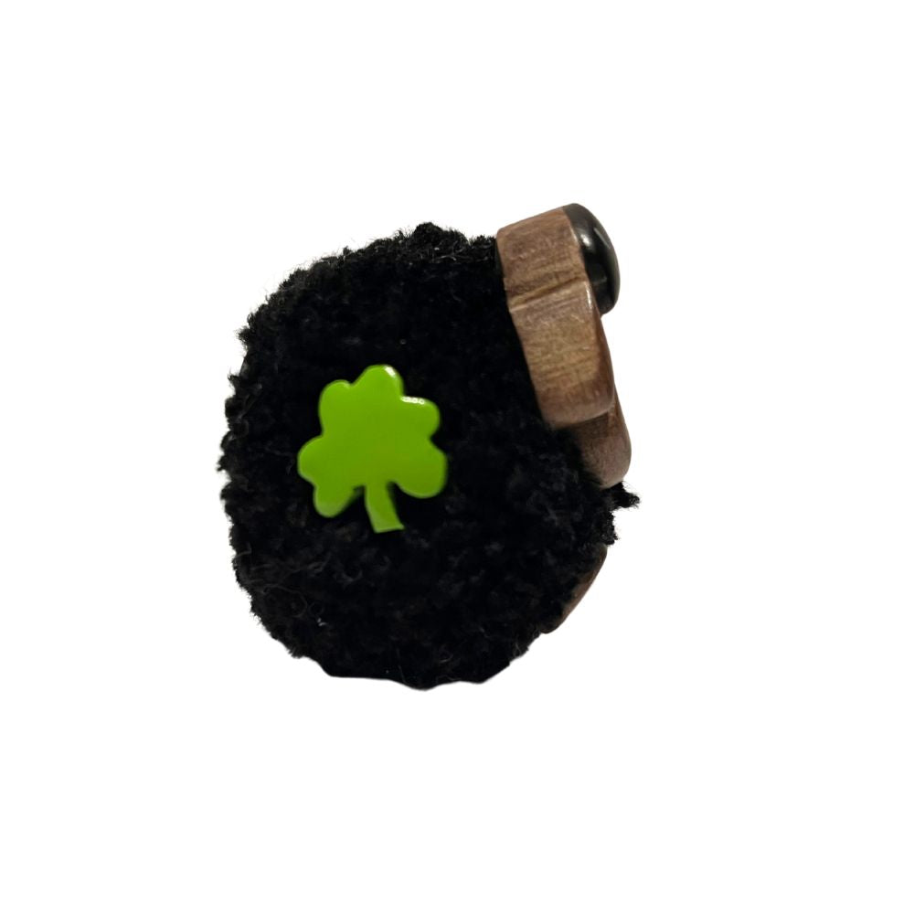 Fluffy Wool Sheep Fridge Magnet Black with wood face and feet