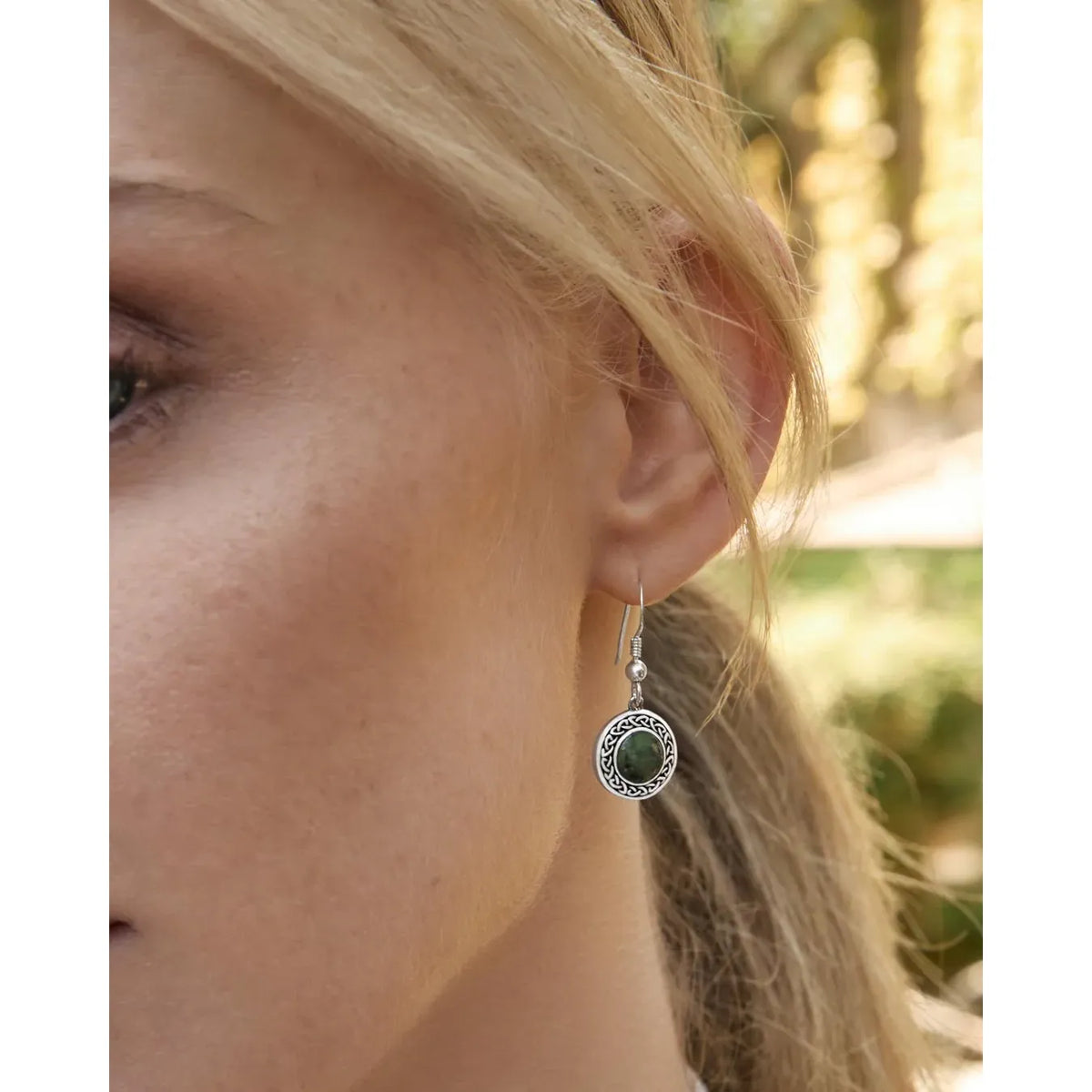 Connemara Marble Drop Down Circle Earrings by Solvar
