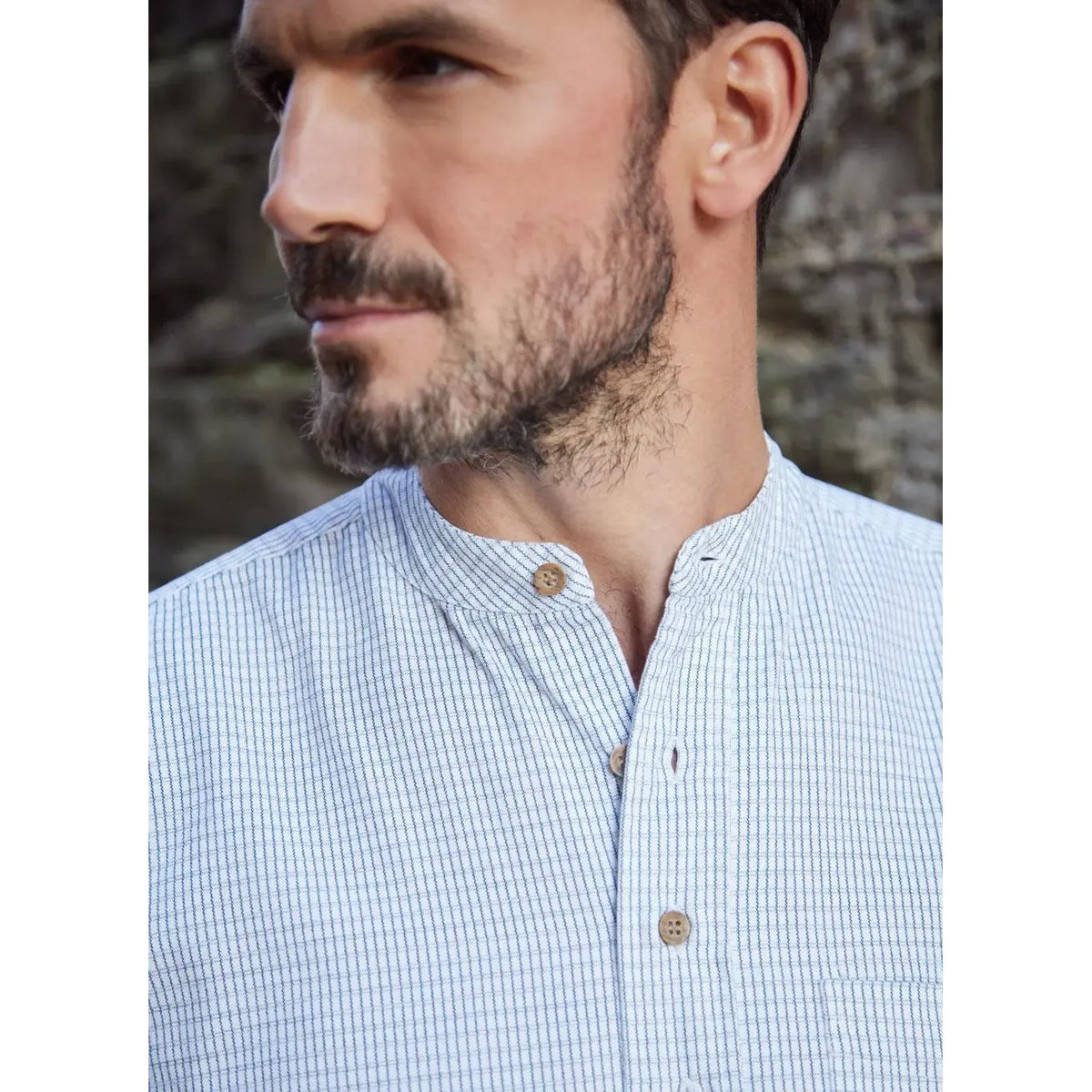 Irish Blue Check Men's Grandfather Shirt