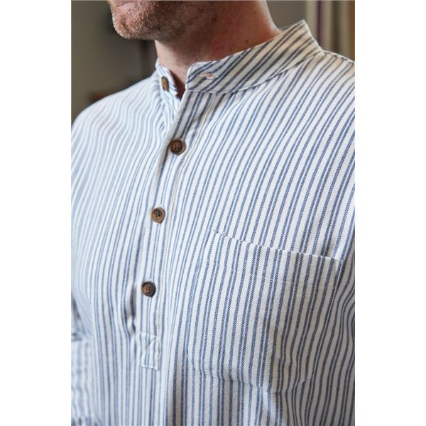 Men's Flannel Nightshirt Blue and Ivory Strip