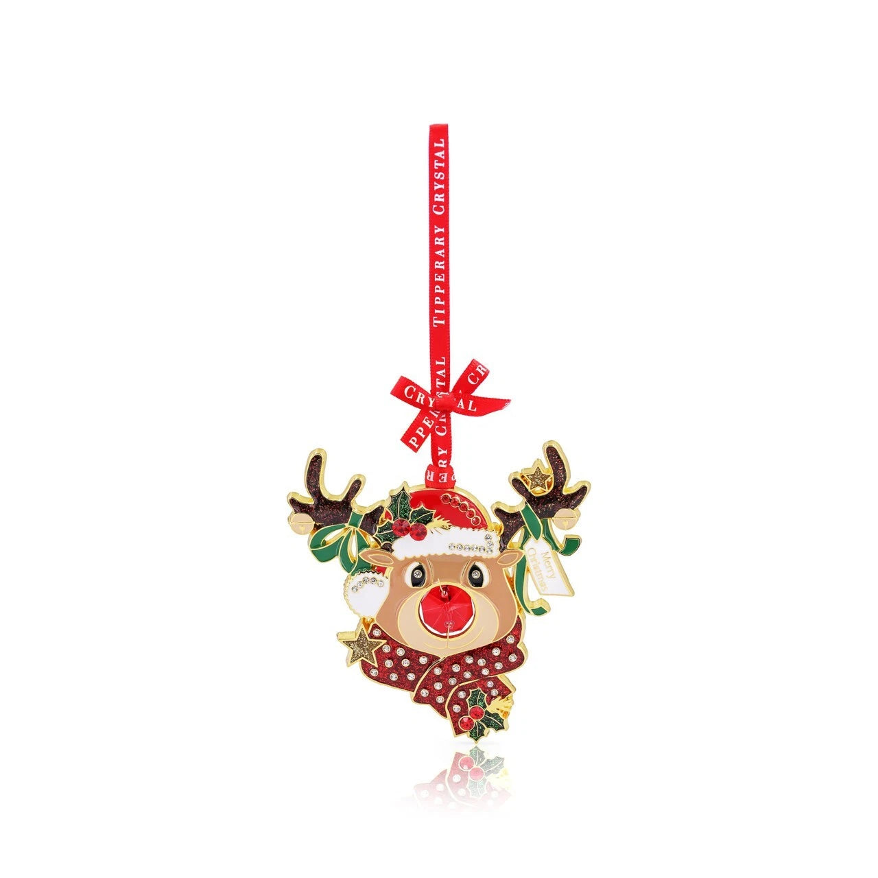Tipperary Crystal Rudolf Reindeer Metal Tree Decoration In Star Gift Box
