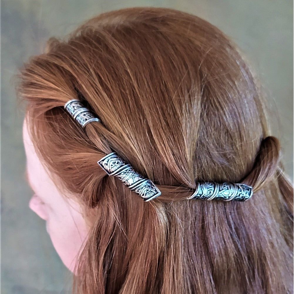 Irish Pewter Hair/Beard Beads in Celtic Design. (Set of 3)