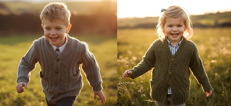 Irish boy and girl wearing aran Knitwear 