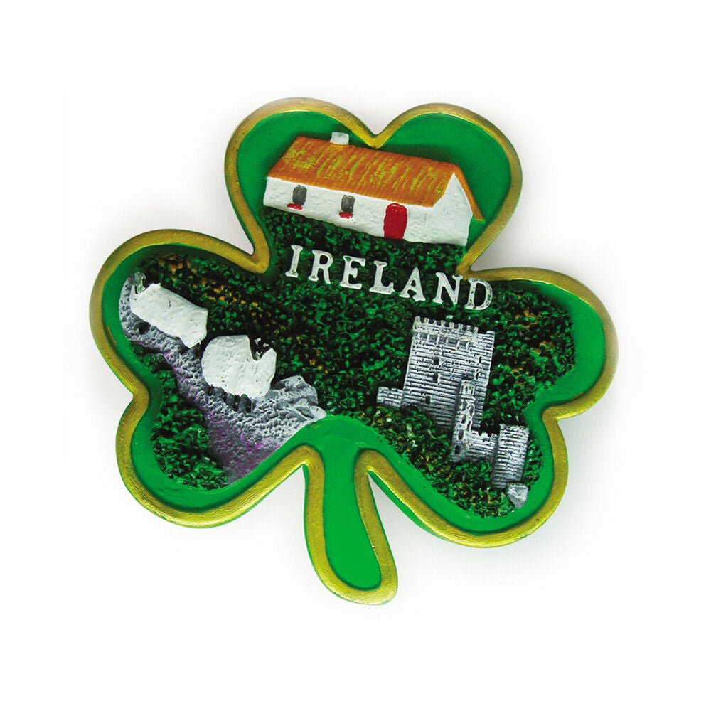 Ireland Shamrock Shape Magnet with gold trim
