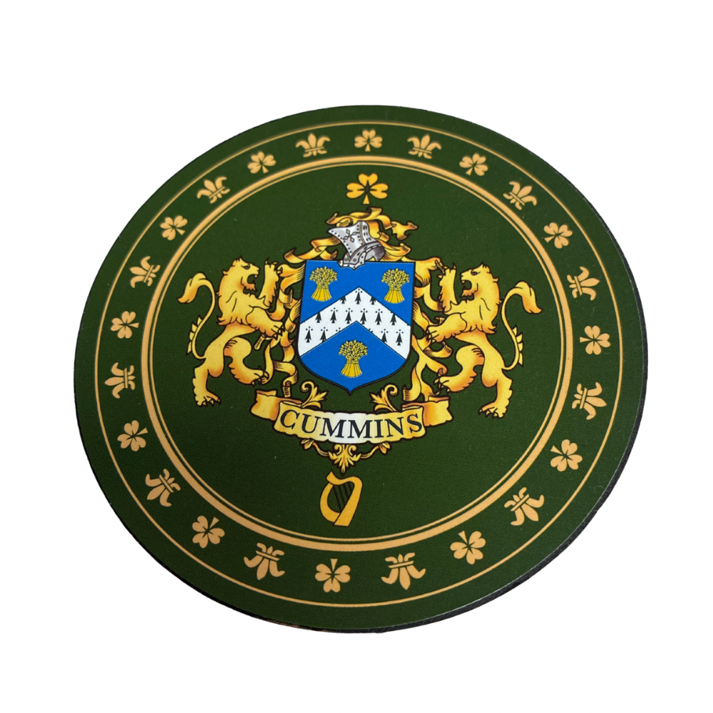 Cummins Family Surname Crest Coaster