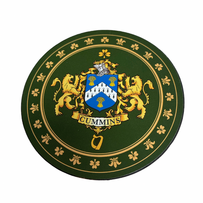 Cummins Family Surname Crest Coaster