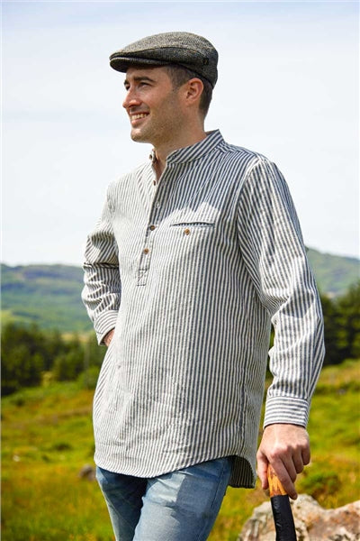 Lee Valley Men's Flannel Grandfather Shirt Dark Blue and Cream Stripe