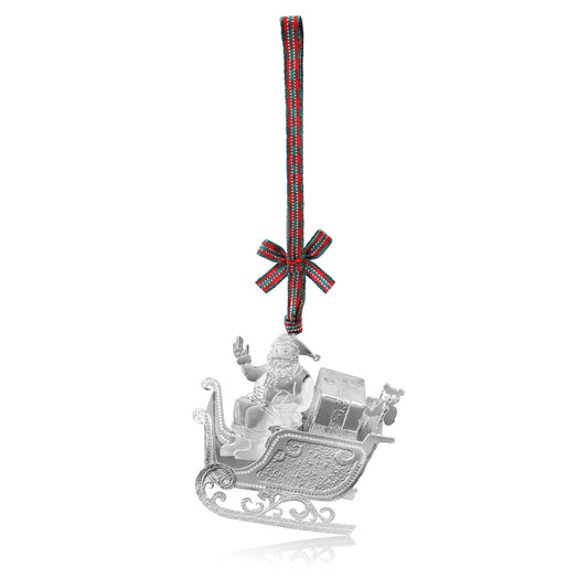 Tipperary Crystal Silver Christmas Tree Decoration Santa Sleigh with Gift Box