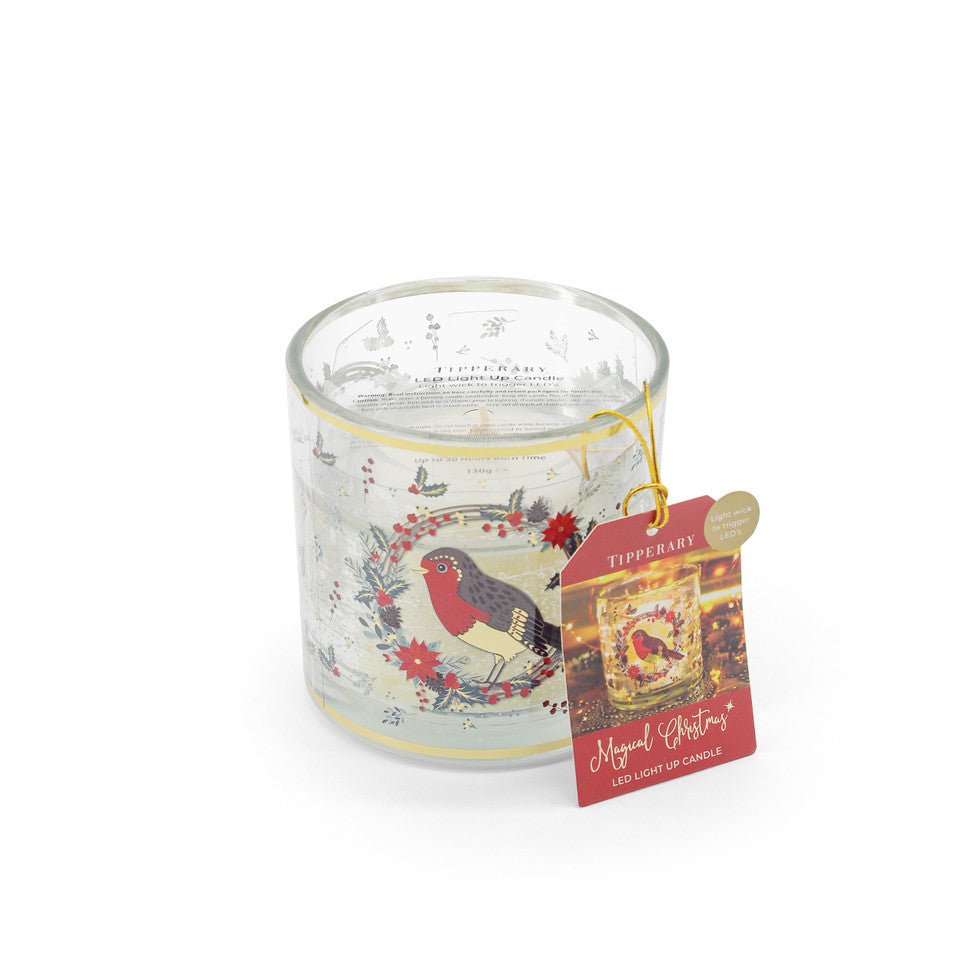 Tipperary Crystal Christmas Robin Led Candle