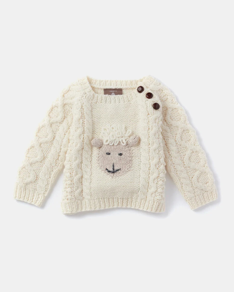 Aran Woollen Mills Baby Hand Knitted Sheep Crew Sweater