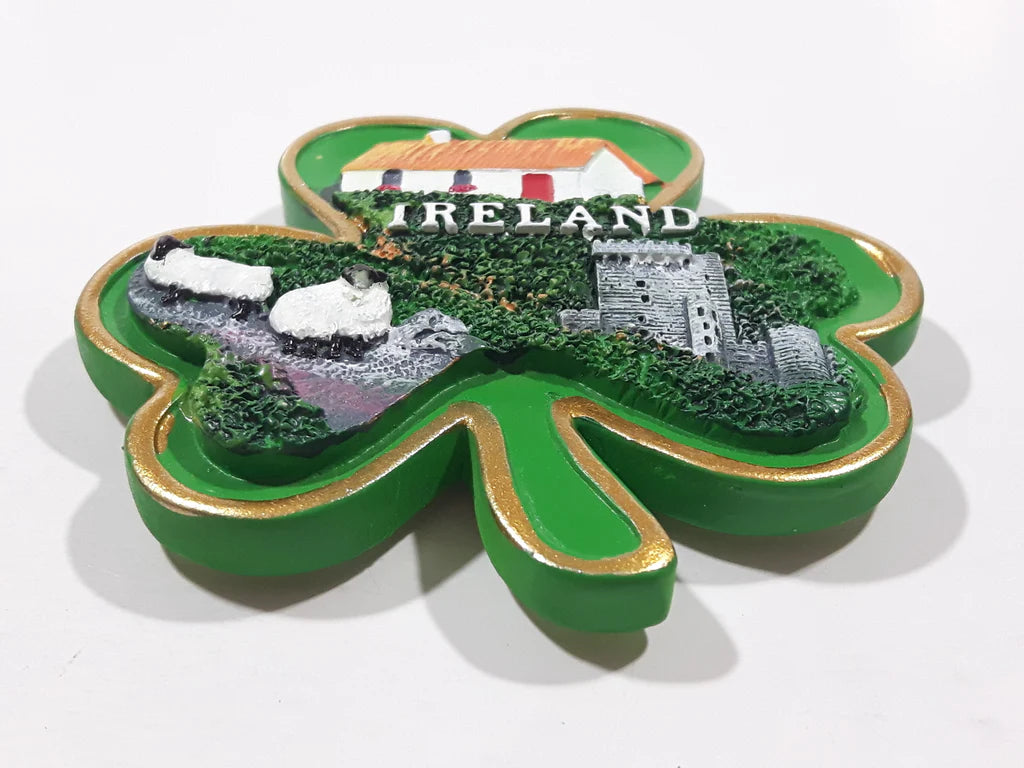 Ireland Shamrock Shape Magnet with gold trim