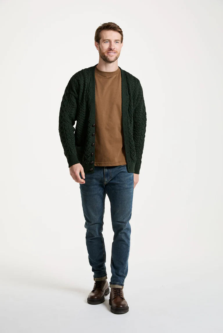 Mens Merino Aran Cardigan Green Colour
