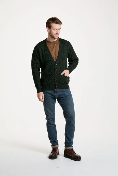 Mens Merino Aran Cardigan Green Colour