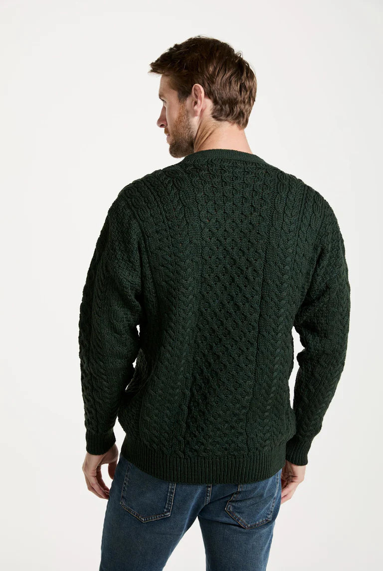 Mens Merino Aran Cardigan Green Colour