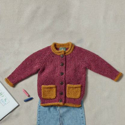 Aran Woollen Mills Solas Children’s Roll Neck Cardigan Rose Haze
