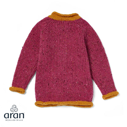 Aran Woollen Mills Solas Children’s Roll Neck Cardigan Rose Haze