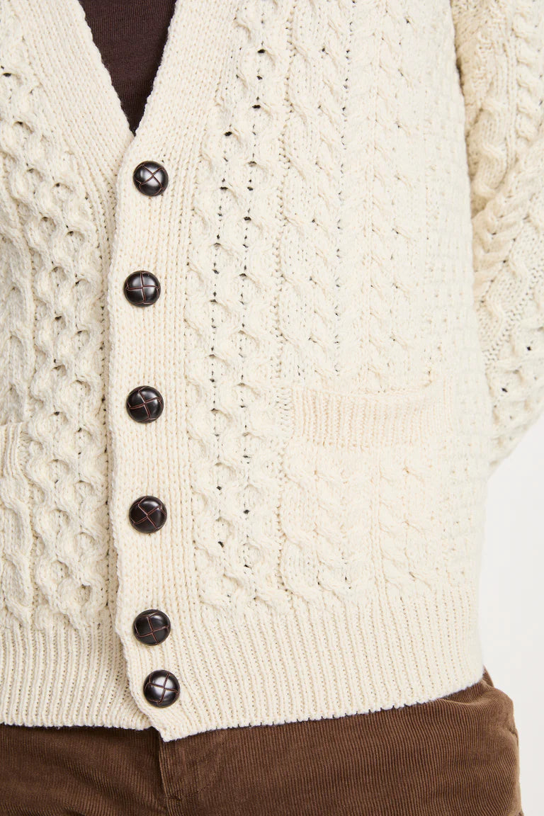 Mens Merino Aran Cardigan Cream Colour
