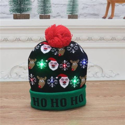 LED Light-Up Christmas Beanie Hat with Multicolor Flashing Lights & RED Pom-Pom