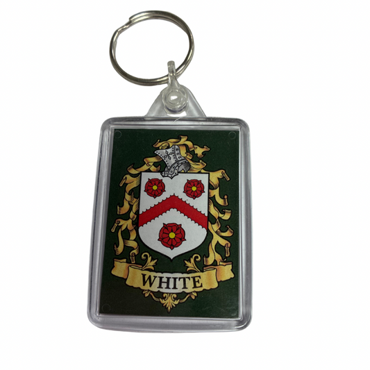 White Surname Family Crest Keyring