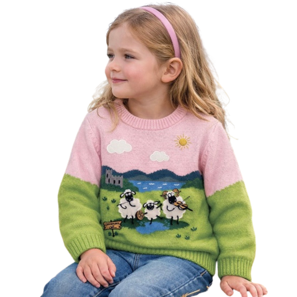 Children’s Irish Sheep Knitted Pink Girls Jumper