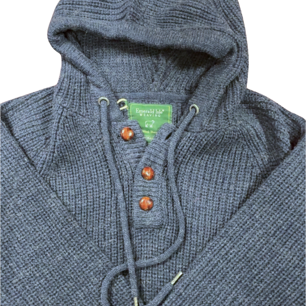 Men’s Navy Blue Wool Blend Ribbed Hooded Sweater