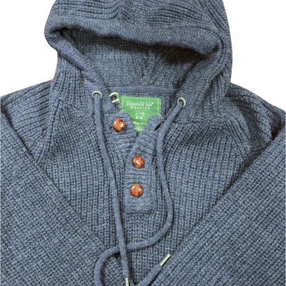 Men’s Navy Blue Wool Blend Ribbed Hooded Sweater