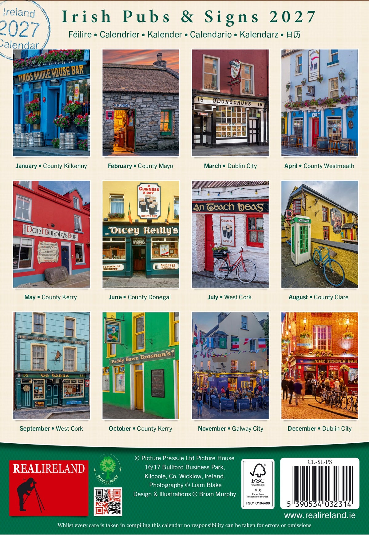 Slim Irish Pubs Calendar 2027