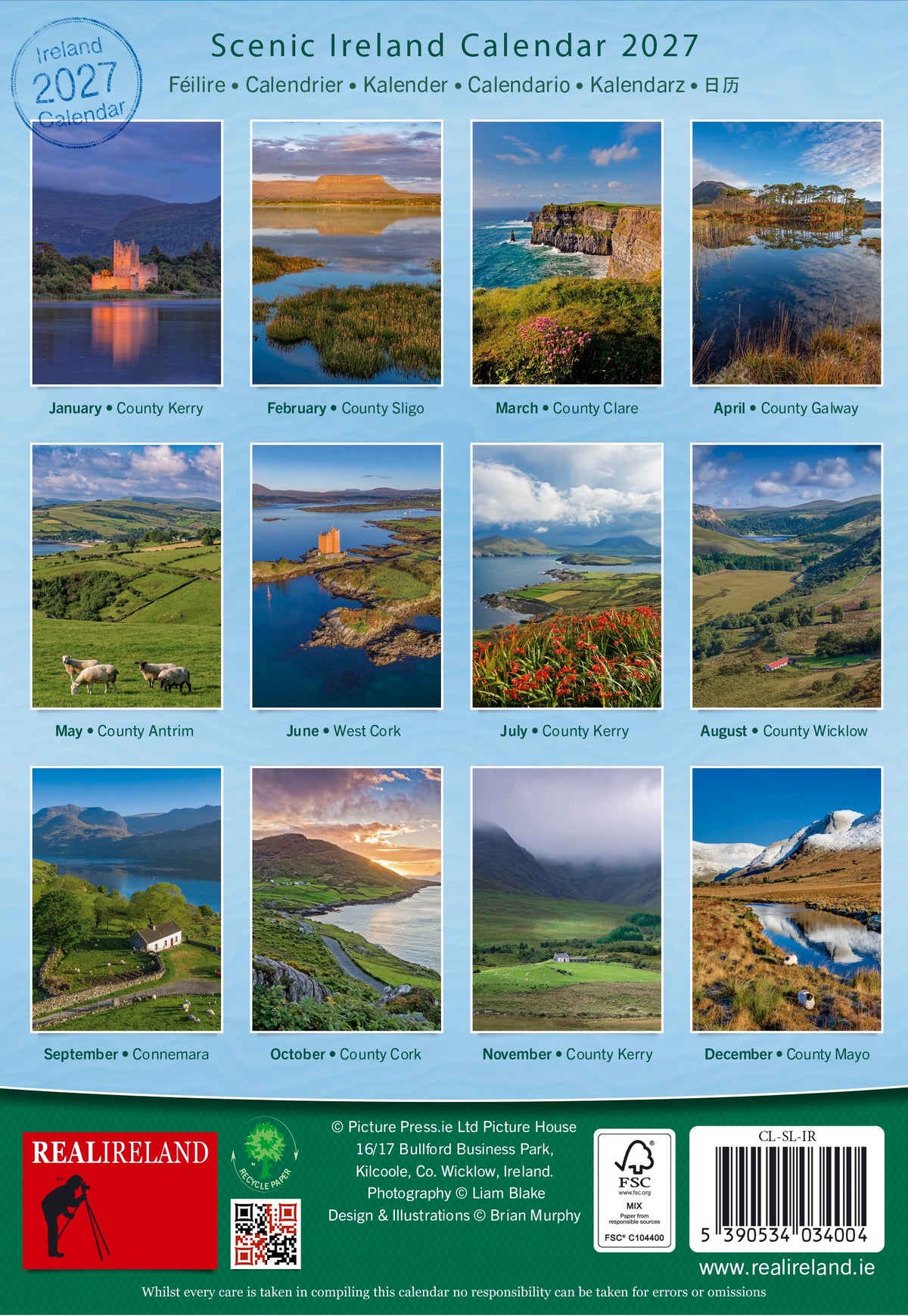 Slim Scenic Ireland Calendar 2027