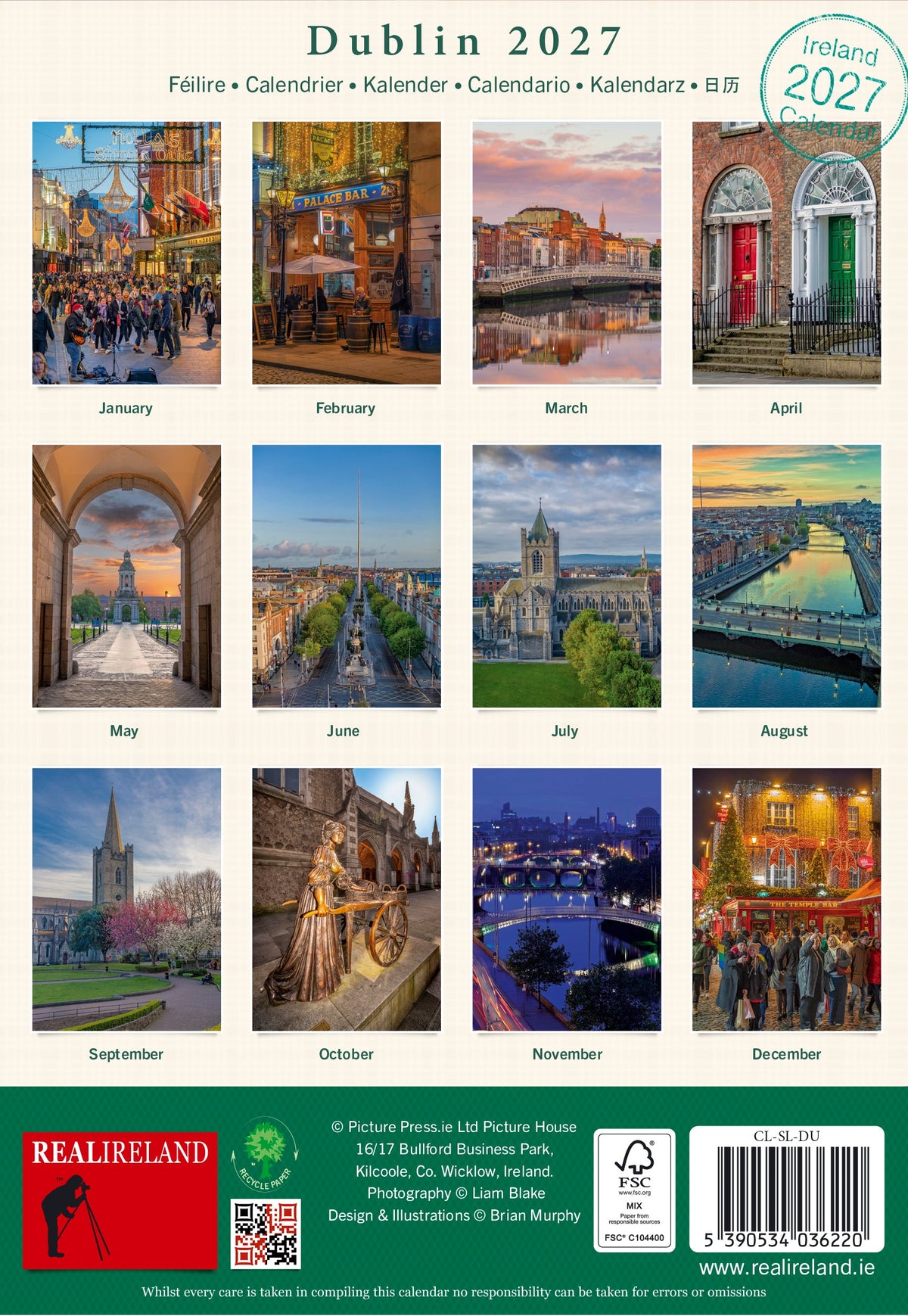 Slim Dublin Calendar 2027