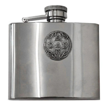 Mullingar Pewter Hip Flask With Trinity Dad Design